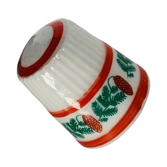 VTG Red White Green Pine Cone Christmas Sewing Thimble Holiday Christmascore - Picture 3 of 8